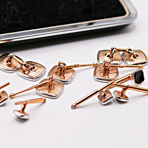 Platinum Clad Black  Tuxedo Stud Set with Cuff links Complete 10 Piece Set - Picture 3 of 4